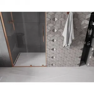 MEXEN/S - Velár posuvné sprchové dvere 120, transparent, kartáčovaná meď 871-120-000-01-65