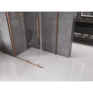 MEXEN/S - Velár sprchovací kút 90 x 80, transparent, kartáčovaná meď 871-090-080-01-65