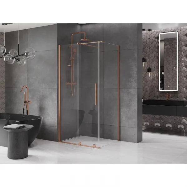 MEXEN/S - Velár sprchovací kút 100 x 80, transparent, kartáčovaná meď 871-100-080-01-65