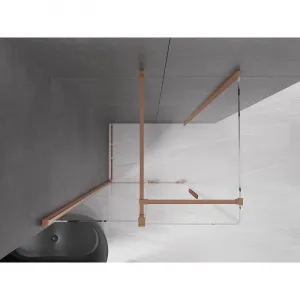 MEXEN/S - Velár sprchovací kút 90 x 85, transparent, kartáčovaná meď 871-090-085-01-65