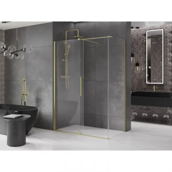 MEXEN/S - Velár sprchovací kút 140 x 80, transparent, zlatá kartáčovaná 871-140-080-01-55