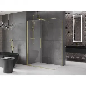 MEXEN/S - Velár sprchovací kút 140 x 80, transparent, zlatá kartáčovaná 871-140-080-01-55