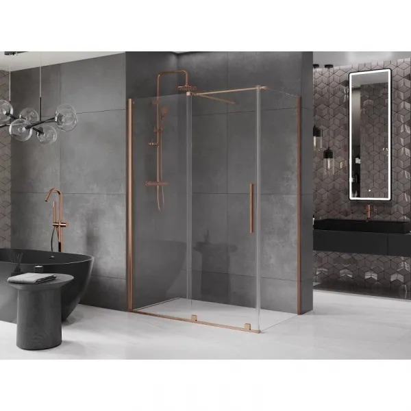 MEXEN/S - Velár sprchovací kút 130 x 75, transparent, kartáčovaná meď 871-130-075-01-65