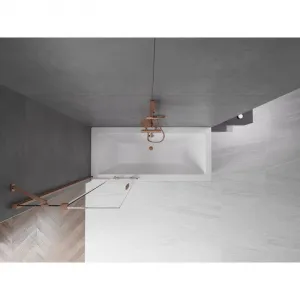 MEXEN/S - Velar Dvojkrídlová posuvná vaňová zástena 70 x 150, transparent, kartáčovaná meď 896-070-000-01-65
