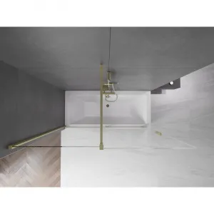 MEXEN/S - Velar Dvojkrídlová posuvná vaňová zástena 170 x 150, transparent, zlatá kartáčovaná 896-170-000-01-55