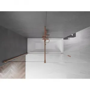 MEXEN/S - Velar Dvojkrídlová posuvná vaňová zástena 180 x 150, transparent, kartáčovaná meď 896-180-000-01-65