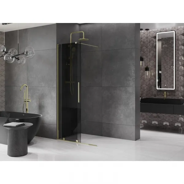 MEXEN/S - Velar Sprchová zástena posuvná Walk-in 70 x 200, grafit 8 mm, zlato 871-070-000-43-50