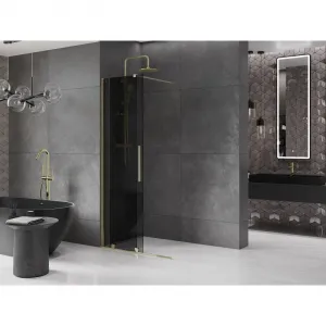 MEXEN/S - Velar Sprchová zástena posuvná Walk-in 70 x 200, grafit 8 mm, zlato 871-070-000-43-50
