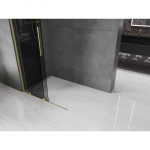 MEXEN/S - Velar Sprchová zástena posuvná Walk-in 80 x 200, grafit 8 mm, zlato kefovaná 871-080-000-43-55