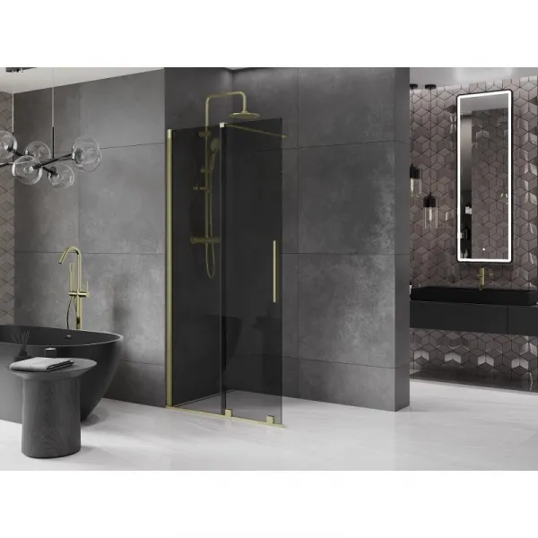 MEXEN/S - Velar Sprchová zástena posuvná Walk-in 120 x 200, grafit 8 mm, zlato kefovaná 871-120-000-43-55