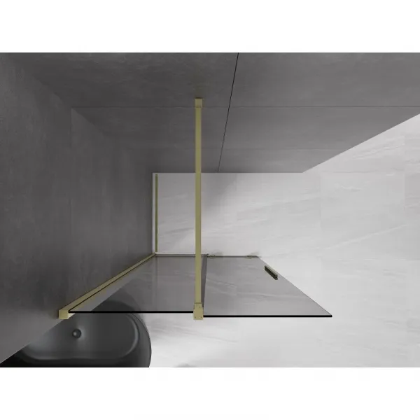 MEXEN/S - Velar Sprchová zástena posuvná Walk-in 80 x 200, grafit 8 mm, zlato kefovaná 871-080-000-43-55