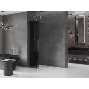 MEXEN/S - Velar Sprchová zástena posuvná Walk-in 85 x 200, grafit 8 mm, zlato kefovaná 871-085-000-43-55