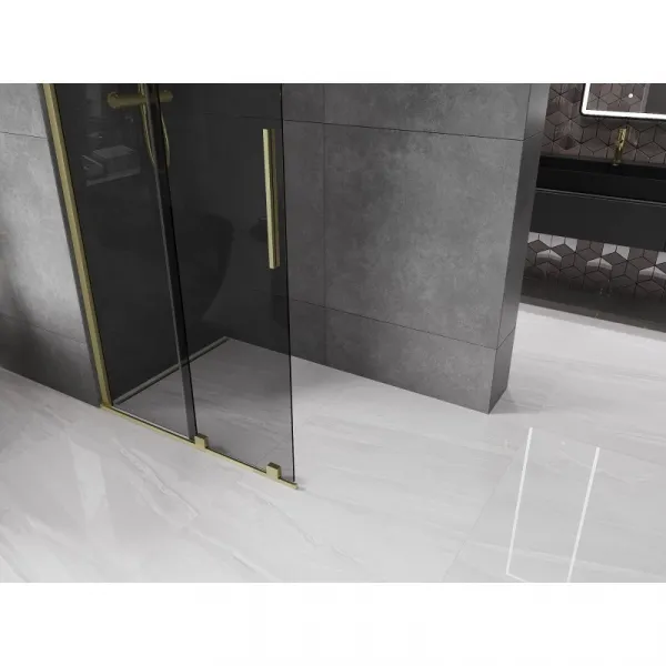 MEXEN/S - Velar Sprchová zástena posuvná Walk-in 85 x 200, grafit 8 mm, zlato kefovaná 871-085-000-43-55