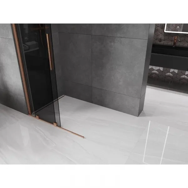 MEXEN/S - Velar Sprchová zástena posuvná Walk-in 80 x 200, grafit 8 mm, meď kartáčovaná 871-080-000-43-65