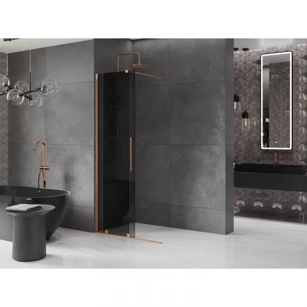 MEXEN/S - Velar Sprchová zástena posuvná Walk-in 80 x 200, grafit 8 mm, meď kartáčovaná 871-080-000-43-65