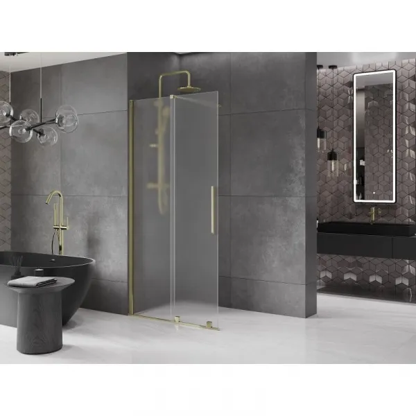 MEXEN/S - Velar Sprchová zástena posuvná Walk-in 100 x 200, dekor 8 mm, zlato 871-100-000-33-50
