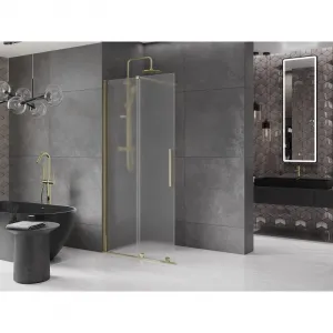 MEXEN/S - Velar Sprchová zástena posuvná Walk-in 100 x 200, dekor 8 mm, zlato 871-100-000-33-50