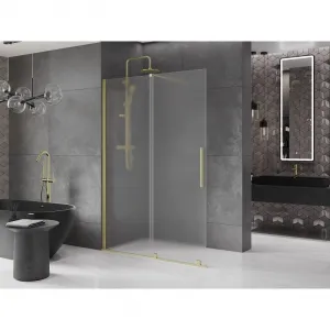 MEXEN/S - Velar Sprchová zástena posuvná Walk-in 130 x 200, dekor 8 mm, zlato kefovaná 871-130-000-33-55