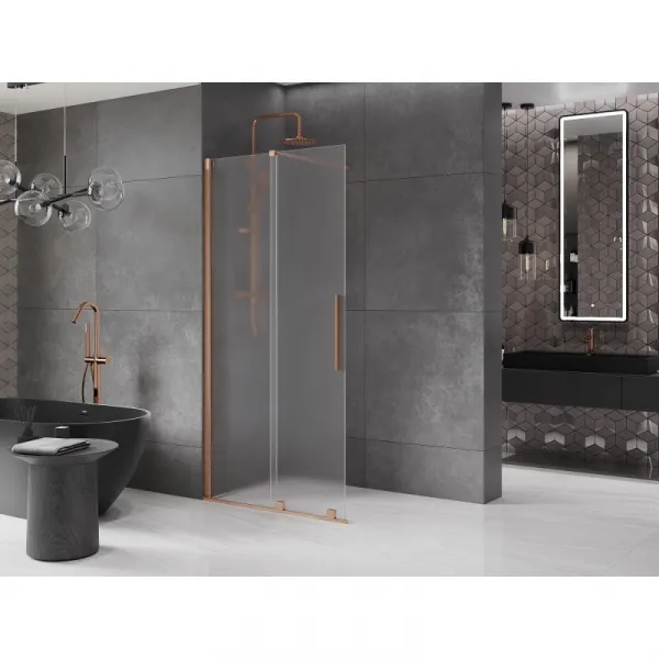 MEXEN/S - Velar Sprchová zástena posuvná Walk-in 85 x 200, dekor 8 mm, meď kartáčovaná 871-085-000-33-65