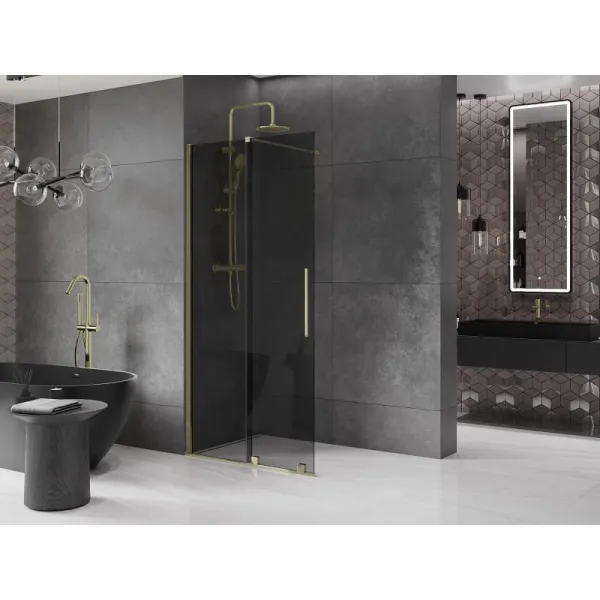MEXEN/S - Velar Sprchová zástena posuvná Walk-in 120 x 200, grafit 8 mm, zlato 871-120-000-43-50