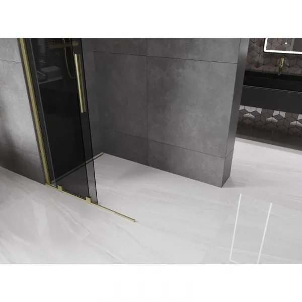 MEXEN/S - Velar Sprchová zástena posuvná Walk-in 85 x 200, grafit 8 mm, zlato kefovaná 871-085-000-43-55