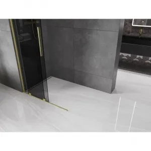MEXEN/S - Velar Sprchová zástena posuvná Walk-in 85 x 200, grafit 8 mm, zlato kefovaná 871-085-000-43-55