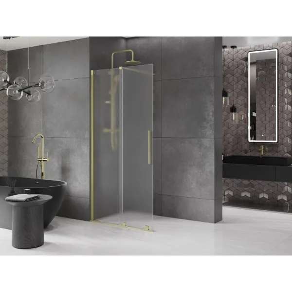 MEXEN/S - Velar Sprchová zástena posuvná Walk-in 90 x 200, dekor 8 mm, zlato kefovaná 871-090-000-33-55
