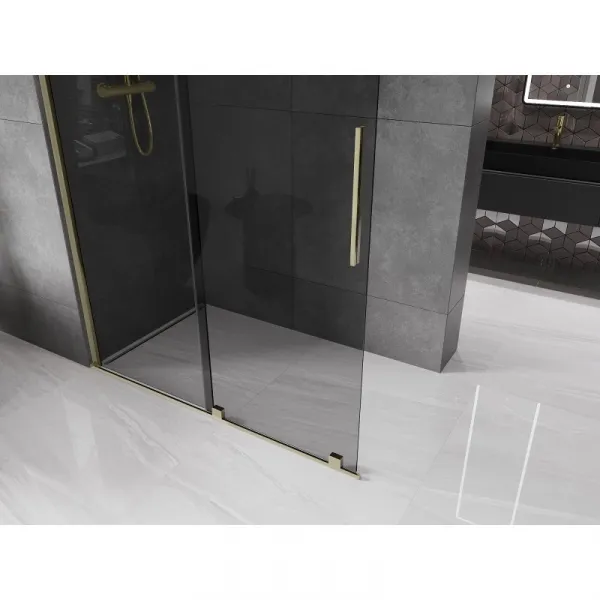 MEXEN/S - Velar Sprchová zástena posuvná Walk-in 150 x 200, grafit 8 mm, zlato 871-150-000-43-50