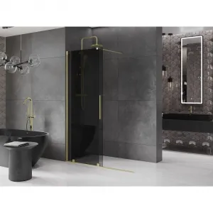 MEXEN/S - Velar Sprchová zástena posuvná Walk-in 140 x 200, grafit 8 mm, zlato kartáčovaná 871-140-000-43-55