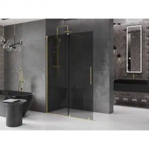 MEXEN/S - Velar Sprchová zástena posuvná Walk-in 140 x 200, grafit 8 mm, zlato kartáčovaná 871-140-000-43-55