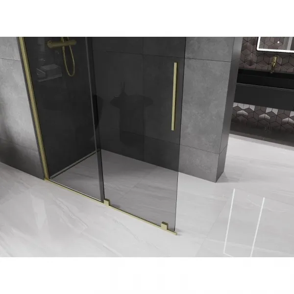 MEXEN/S - Velar Sprchová zástena posuvná Walk-in 160 x 200, grafit 8 mm, zlato kartáčovaná 871-160-000-43-55