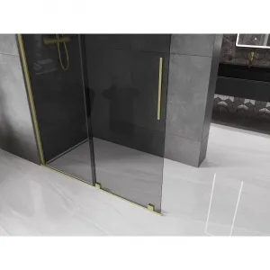 MEXEN/S - Velar Sprchová zástena posuvná Walk-in 160 x 200, grafit 8 mm, zlato kartáčovaná 871-160-000-43-55