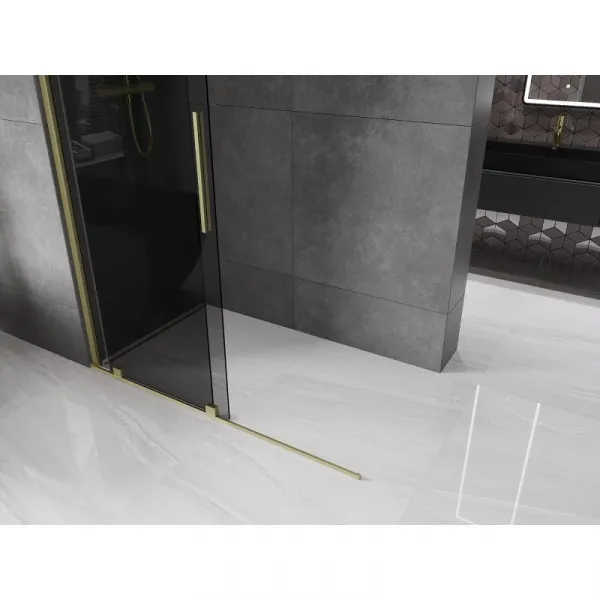 MEXEN/S - Velar Sprchová zástena posuvná Walk-in 140 x 200, grafit 8 mm, zlato kartáčovaná 871-140-000-43-55