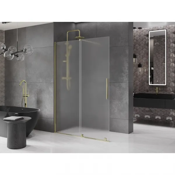 MEXEN/S - Velar Sprchová zástena posuvná Walk-in 130 x 200, dekor 8 mm, zlato 871-130-000-33-50
