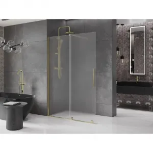 MEXEN/S - Velar Sprchová zástena posuvná Walk-in 130 x 200, dekor 8 mm, zlato 871-130-000-33-50