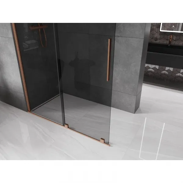 MEXEN/S - Velar Sprchová zástena posuvná Walk-in 150 x 200, grafit 8 mm, meď kartáčovaná 871-150-000-43-65
