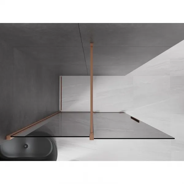 MEXEN/S - Velar Sprchová zástena posuvná Walk-in 150 x 200, grafit 8 mm, meď kartáčovaná 871-150-000-43-65