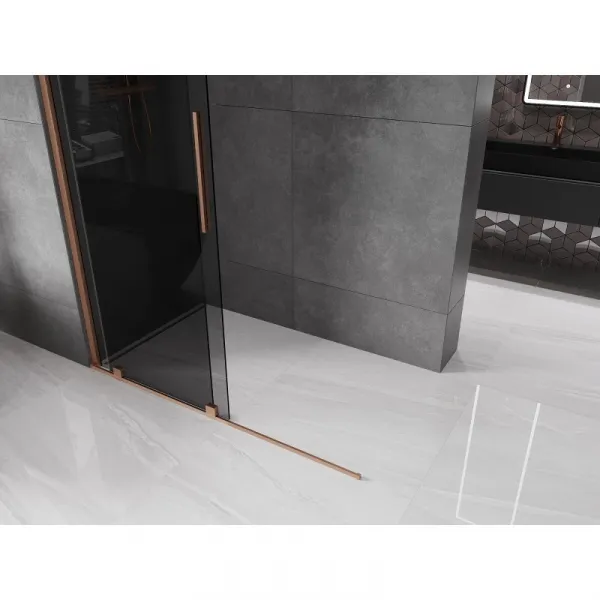 MEXEN/S - Velar Sprchová zástena posuvná Walk-in 150 x 200, grafit 8 mm, meď kartáčovaná 871-150-000-43-65