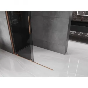 MEXEN/S - Velar Sprchová zástena posuvná Walk-in 150 x 200, grafit 8 mm, meď kartáčovaná 871-150-000-43-65