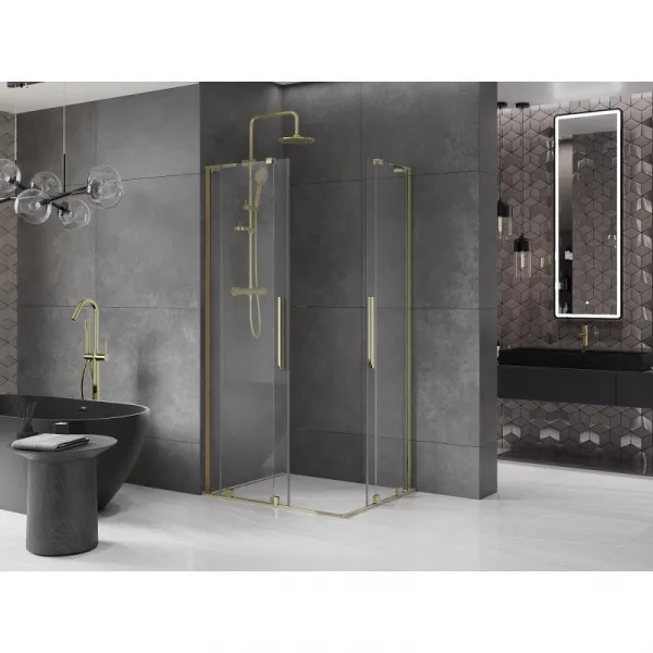 MEXEN/S - Velar L Duo sprchovací kút, posuvné dvere 100 x 90, transparent, zlato 871-100-090-02-03-50