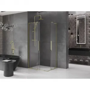 MEXEN/S - Velar L Duo sprchovací kút, posuvné dvere 100 x 90, transparent, zlato 871-100-090-02-03-50