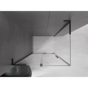 MEXEN/S - Velar L sprchovací kút, posuvné dvere 100 x 80, transparent, čierna 871-100-080-03-70