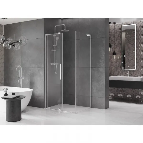 MEXEN/S - Velar L sprchovací kút, posuvné dvere 100 x 80, transparent, chróm 871-100-080-03-01