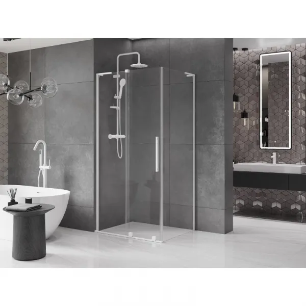 MEXEN/S - Velar L sprchovací kút, posuvné dvere 100 x 80, transparent, biela 871-100-080-03-20