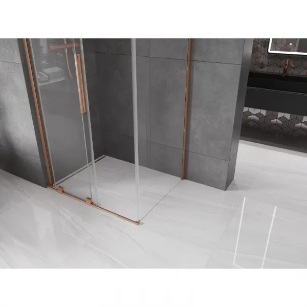 MEXEN/S - Velar L sprchovací kút, posuvné dvere 100 x 85, transparent, meď kartáčovaná 871-100-085-03-65