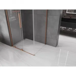 MEXEN/S - Velar L sprchovací kút, posuvné dvere 100 x 85, transparent, meď kartáčovaná 871-100-085-03-65