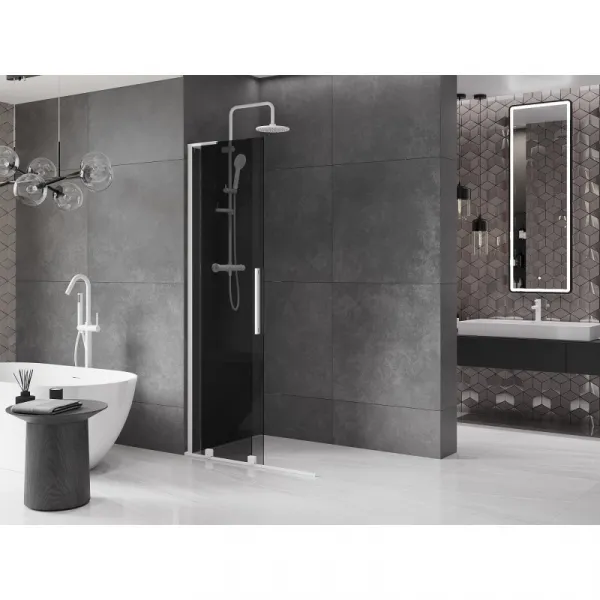 MEXEN/S - Velar L Sprchová zástena posuvná Walk-in 90 x 200, grafit 8 mm, biela 871-090-003-43-20