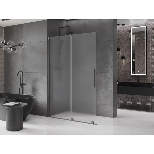 MEXEN/S - Velar Sprchová zástena posuvná Walk-in 130 x 200, dekor 8 mm, grafit kartáčovaná 871-130-000-33-66