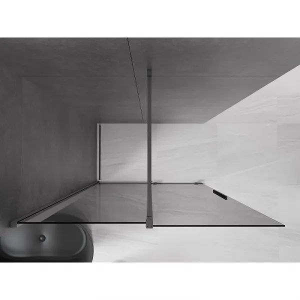 MEXEN/S - Velar Sprchová zástena posuvná Walk-in 150 x 200, grafit 8 mm, grafit kartáčovaná 871-150-000-43-66