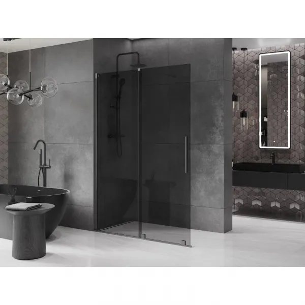 MEXEN/S - Velar Sprchová zástena posuvná Walk-in 160 x 200, grafit 8 mm, grafit kartáčovaná 871-160-000-43-66